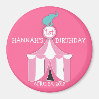 Aimant Tente de cirque et éléphant filles Anniversaire de