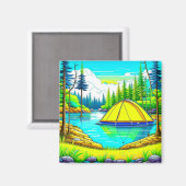 Aimant Tente Floating sur le lac Camping Thème (Recto/Verso)