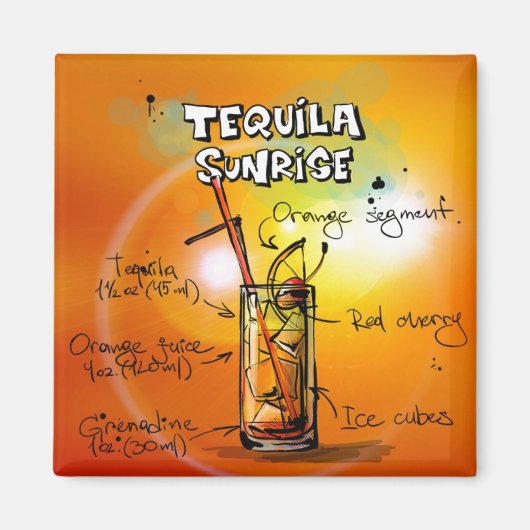 Aimant Tequila Sunrise Recette Boisson Tropicale (Devant)