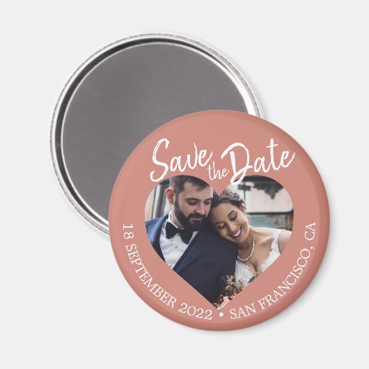 Aimant Terracotta Photo Modern Script Save the Date (Recto/Verso)