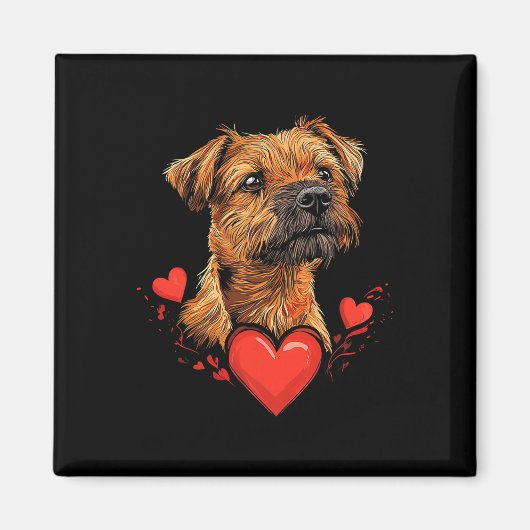 Aimant Terrier de Border pour la Saint-Valentin (Devant)