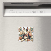 Aimant Terrier Floral Cute Retro (In Situ (Lave-vaisselle))