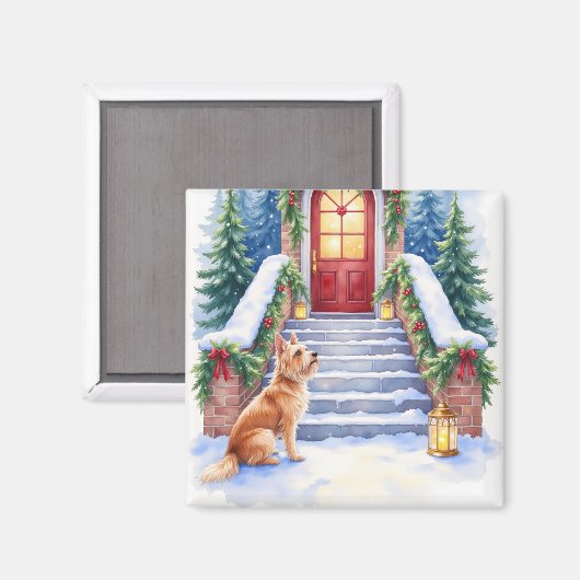 Aimant Terrier Tchèque Escalier enneigé Noël Art (Recto/Verso)