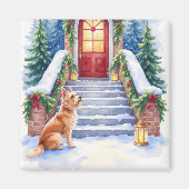 Aimant Terrier Tchèque Escalier enneigé Noël Art (Devant)