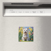 Aimant Terrier West Highland White Fleurs de printemps (In Situ (Lave-vaisselle))
