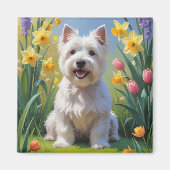 Aimant Terrier West Highland White Fleurs de printemps (Devant)