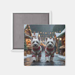 Aimant Térriers West Highland White Chiens Noël Neige