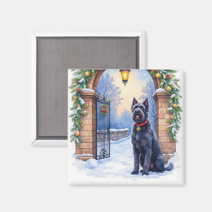 Aimant Tervueren noir Terrier en aquarelle à Noël