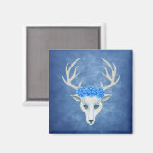 Aimant Tête de cerf blanc mystique Big Antlers Roses bleu (Recto/Verso)