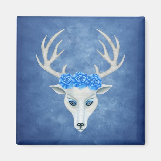 Aimant Tête de cerf blanc mystique Big Antlers Roses bleu (Devant)