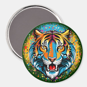 Aimant Tête de tigre couleurs arc-en-ciel peinture taches