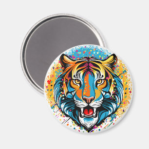 Aimant Tête de tigre couleurs arc-en-ciel peinture taches