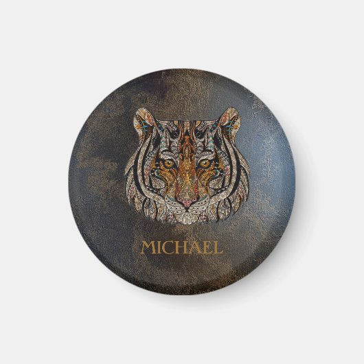 Aimant Tête de tigre, visage, aspect cuir (Devant)