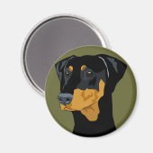 Aimant Tête Doberman, Noir, Non-Recadrée (Recto/Verso)