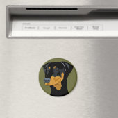 Aimant Tête Doberman, Noir, Non-Recadrée (In Situ (Lave-vaisselle))