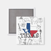 Aimant Texas Illustration Doodles of Texas Texas Motif (Recto/Verso)