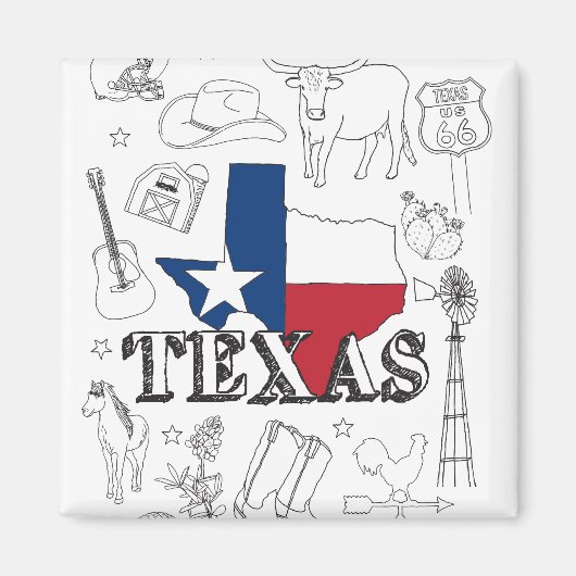 Aimant Texas Illustration Doodles of Texas Texas Motif (Devant)