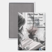 Aimant Texte de l'année 2026 Femme lisant (Recto/Verso)