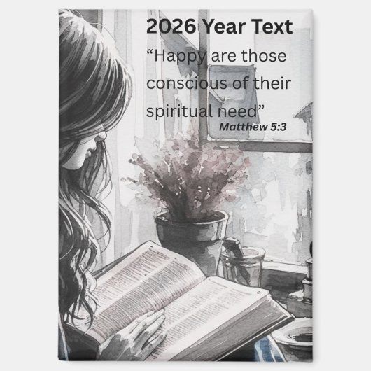 Aimant Texte de l'année 2026 Femme lisant (Recto)