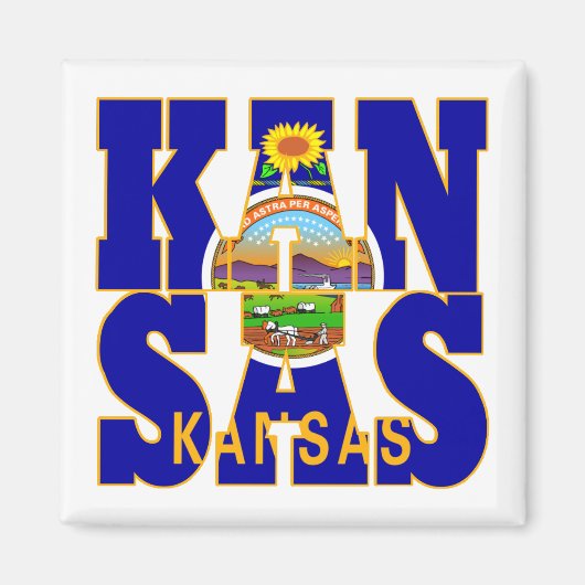 Aimant Texte du drapeau de l'État du Kansas (Devant)