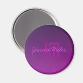 Aimant Texte Monogrammé Moderne Éditable & Ombre Violet (Recto/Verso)