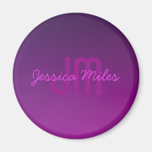 Aimant Texte monogramme modifiable moderne & Ombre violet