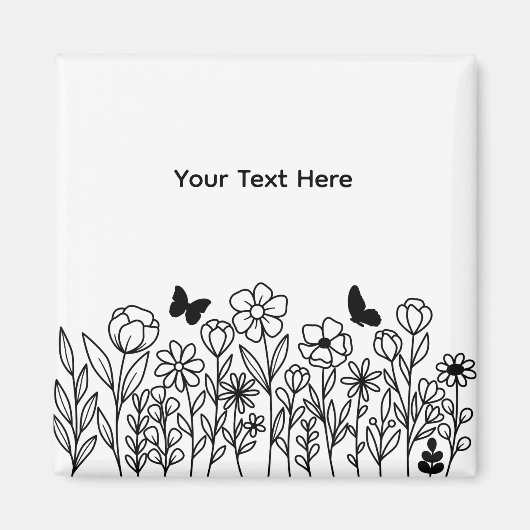 Aimant Texte personnalisé avec des fleurs (Devant)