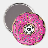 Aimant Texte personnalisé et initiales de beignets roses  (Recto/Verso)