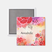 Aimant Texte personnalisé Fleurs rouges (Recto/Verso)