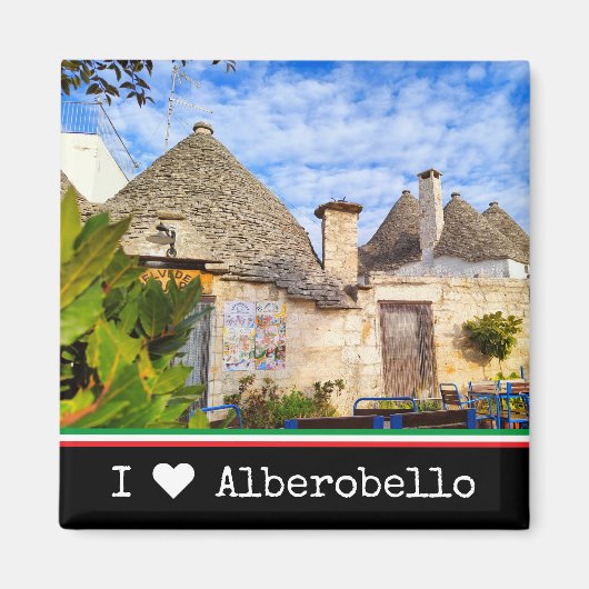 Aimant Texte personnalisé, maisons trulli, Alberobello, P (Devant)