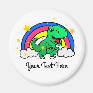 Aimant Texte personnalisé mignon vert Dinosaure arc-en-ci