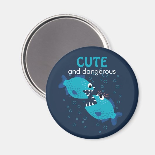 Aimant Texte Personnalisé Mignonne Et Poisson Piranha Dan (Recto/Verso)
