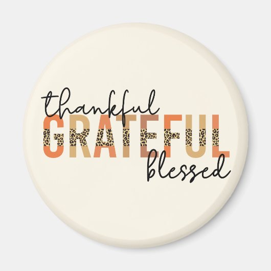 Aimant Thankful Grateful Blessed Cheetah Print Typography (Devant)