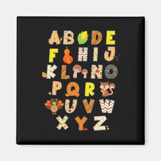 Aimant Thanksgiving Alphabet Funny Turkey Fall Preschool (Devant)