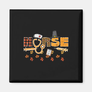 Aimant Thanksgiving Leopard Plaid Nurse Scrub d'automne T