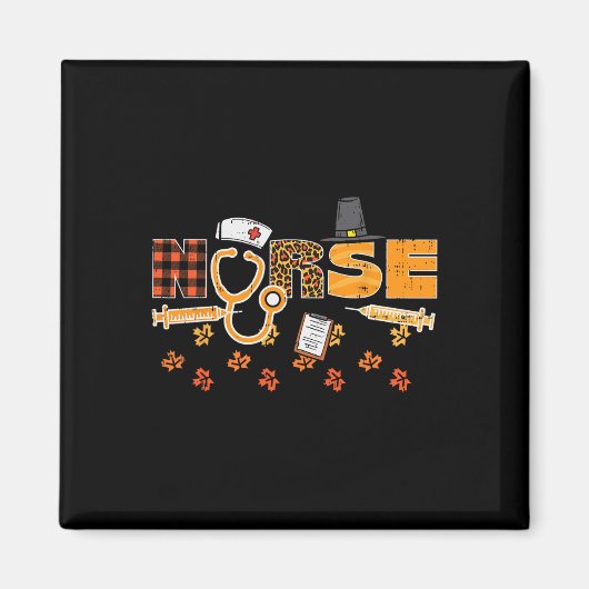 Aimant Thanksgiving Leopard Plaid Nurse Scrub d'automne T (Devant)