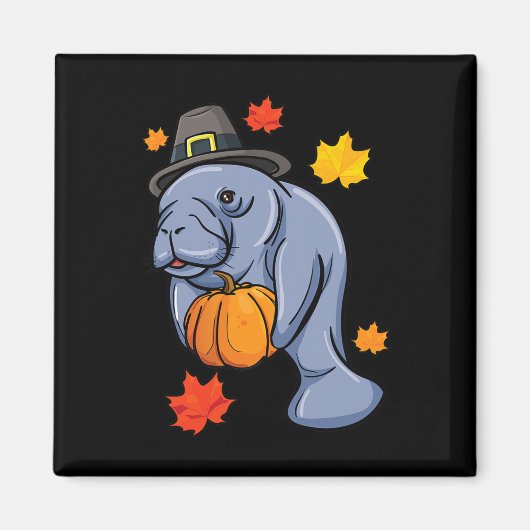Aimant Thanksgiving Manatee Pilgrim Fall Citrouille Dugon (Devant)