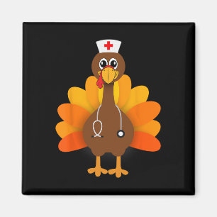 Aimant Thanksgiving Scrub Tops Femmes Turquie Infirmière