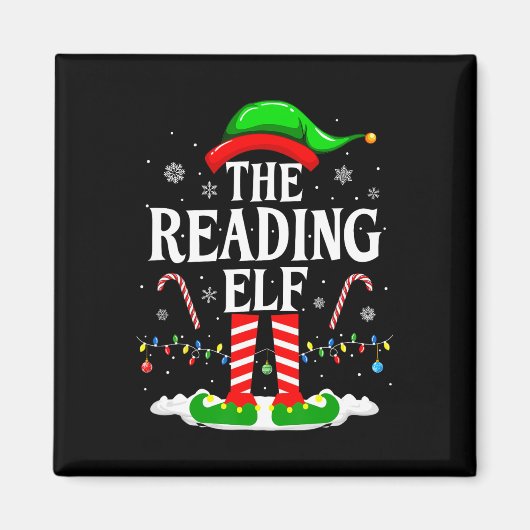 Aimant The Reading Elf Xmas Funny Book Lover Christmas Bo (Devant)