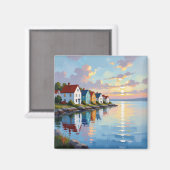 Aimant Thème côtier | Maisons de plage sur la baie (Recto/Verso)