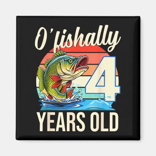 Aimant Thème d'anniversaire de pêche O'fishally 4 ans (Devant)