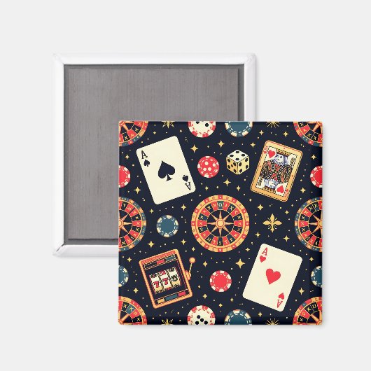 Aimant Thème de motif de casino sur fond noir (Recto/Verso)