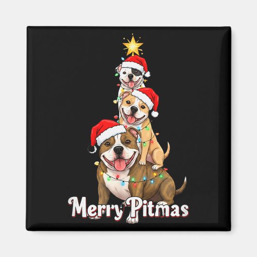 Aimant Thème de Noël Pitbull Joyeux Pitmas pour D (Devant)
