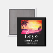Aimant Thème mariage Plage tropicale Coucher de soleil Co (Recto/Verso)