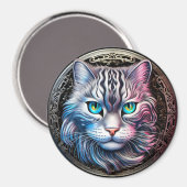 Aimant Thème métallique Silvery Face Chat (Recto/Verso)