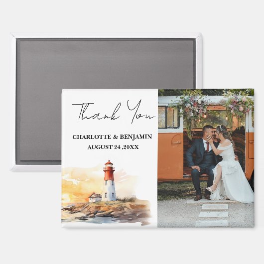 Aimant Thème nautique phare Mariage Merci (Recto/Verso)