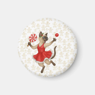 Aimant Thème Noël Ping Pong pour amateurs de chat siamois