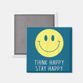 Aimant Think Happy Stay Happy Motivation Quote Yellow Smi (Recto/Verso)