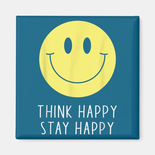 Aimant Think Happy Stay Happy Motivation Quote Yellow Smi (Devant)