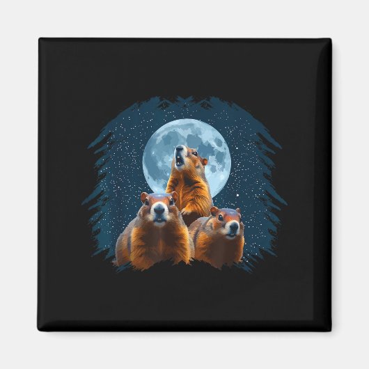 Aimant Three Groundhog Head And Moon Happy Groundhog Day  (Devant)